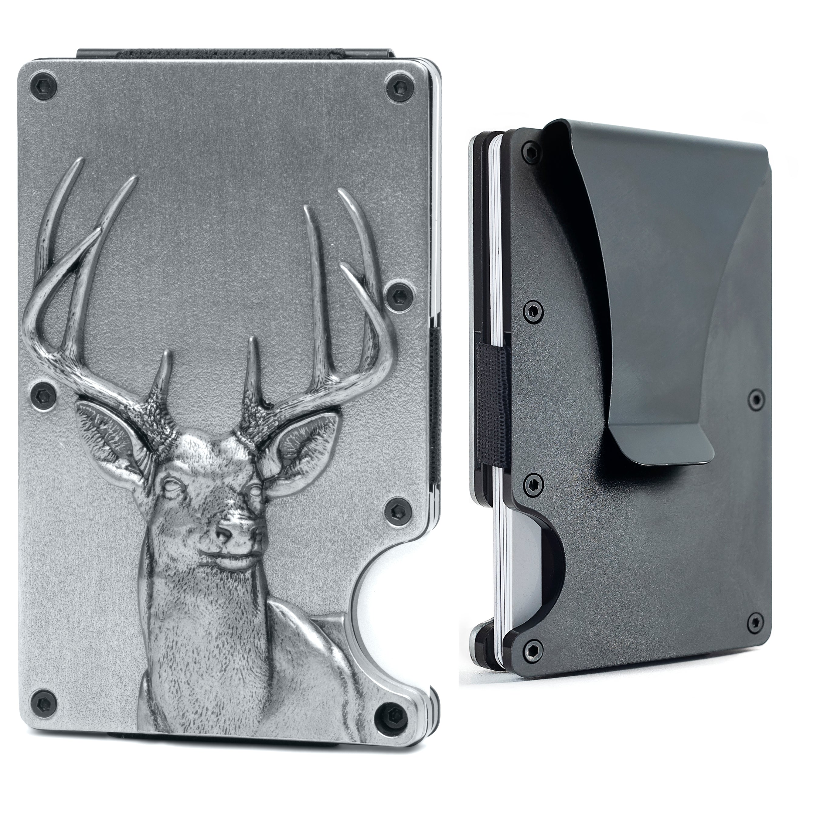 Men's Wallet with Deer Design - RFID-Blocking Slim Metal Wallet with Money Clip, Minimalist Front Pocket Card Holder in Antique Copper or Silver - Father's Day Gifts for Deer Hunters