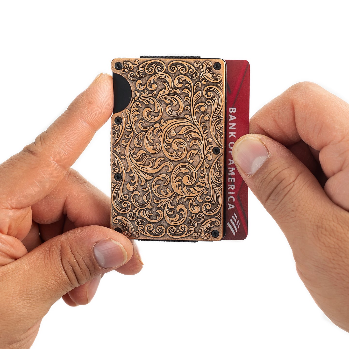 Western Floral Slim Wallet Card Holder with Money Clip for Men