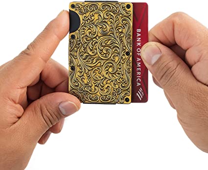Western Floral Slim Wallet Card Holder with Money Clip for Men