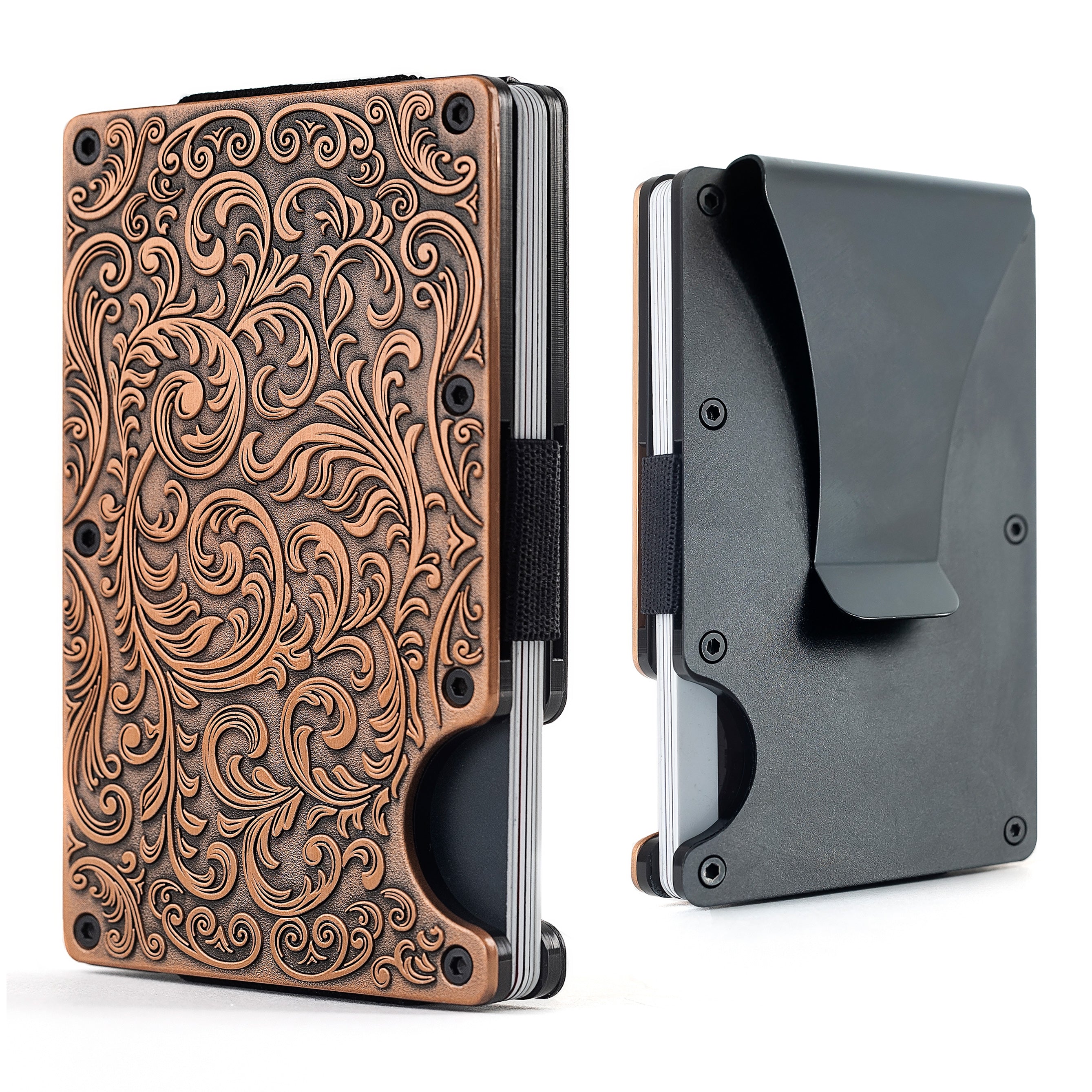 Western Floral Slim Wallet Card Holder with Money Clip for Men
