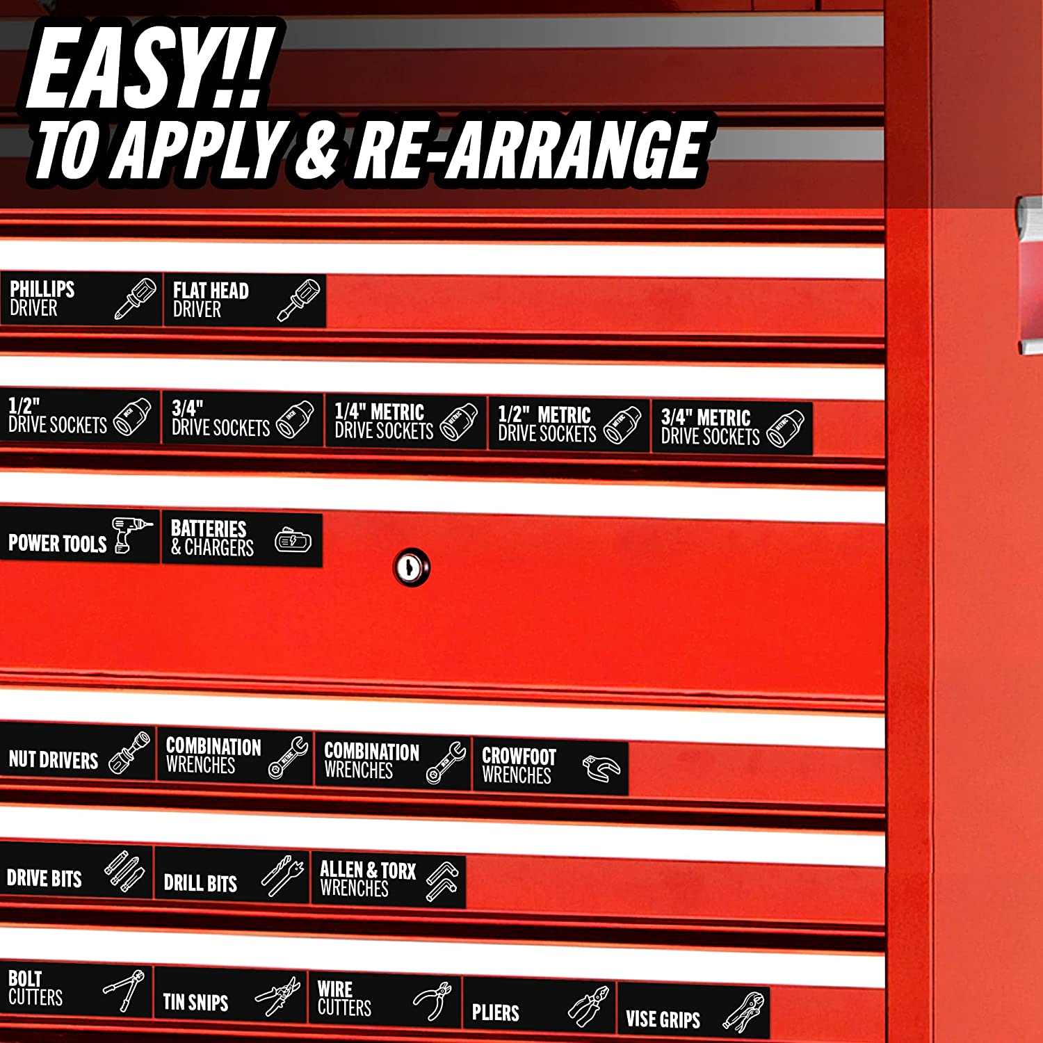 Toolbox Organization Magnetic Labels - 80 Large, Tool Chest Organizer Labels