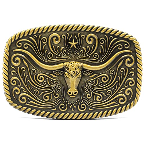 Western Longhorn Bull Belt Buckle-Large, Rodeo Buckles for Men & Women-Novelty Buckle